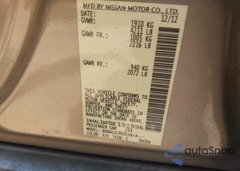 2013 Nissan Altima 2.5 Sl from USA, damaged, VIN 1N4AL3AP3DC191996